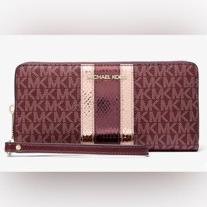 Michael Kors Jet Set Travel Large Continental Wallet – Metallic Burgundy